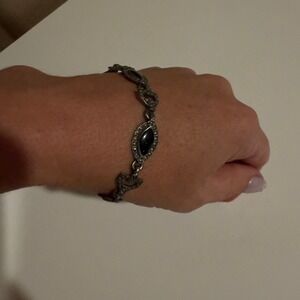 Sterling Silver‎ 925 Bracelet Black Onyx Marcasite Accent Vintage Style Jewelry